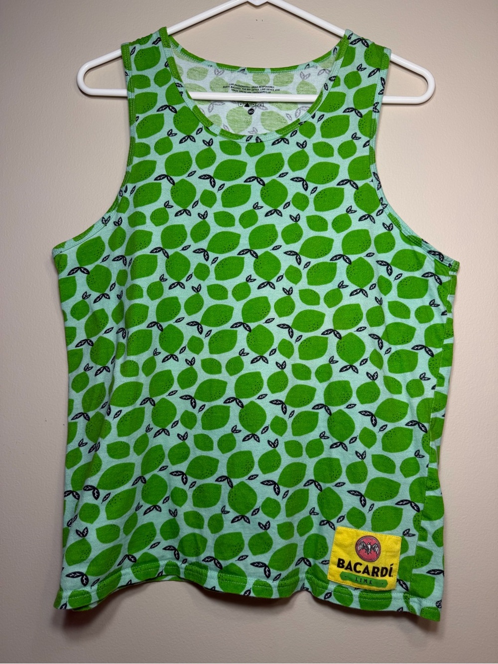 Bacardi Tank Top With All Over Lime 🍋‍🟩 Print Pattern Size Medium 100% Cotton